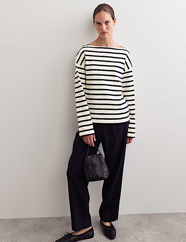 Pure Cotton Striped Slash Neck Top - AU