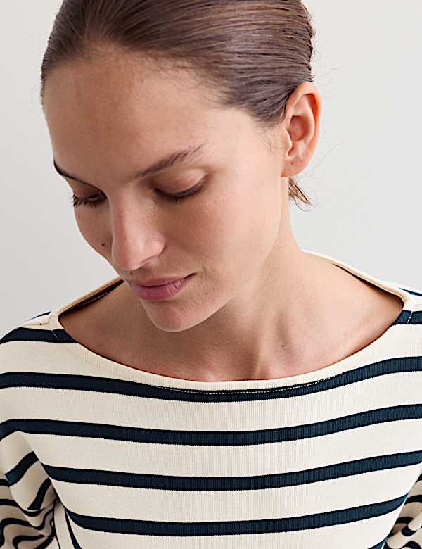 Pure Cotton Striped Slash Neck Top - AU