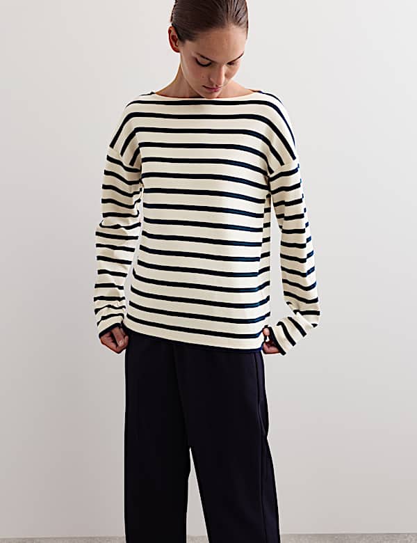 Pure Cotton Striped Slash Neck Top - AU