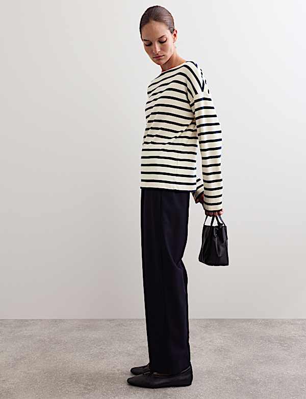 Pure Cotton Striped Slash Neck Top - AU