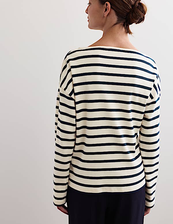 Pure Cotton Striped Slash Neck Top - AU