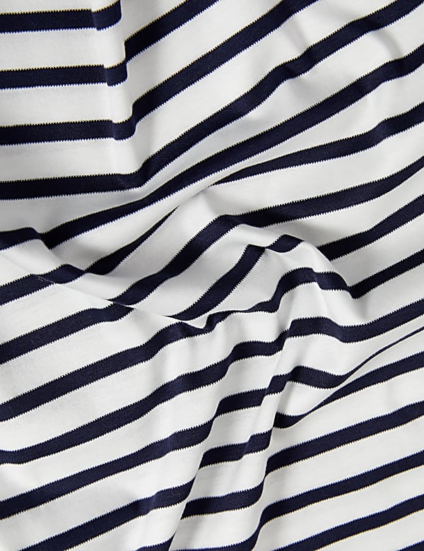 Pure Mercerised Cotton Striped Boat Neck Top - FR