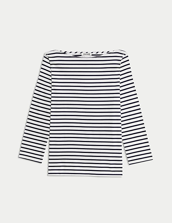 Pure Mercerised Cotton Striped Boat Neck Top - FR