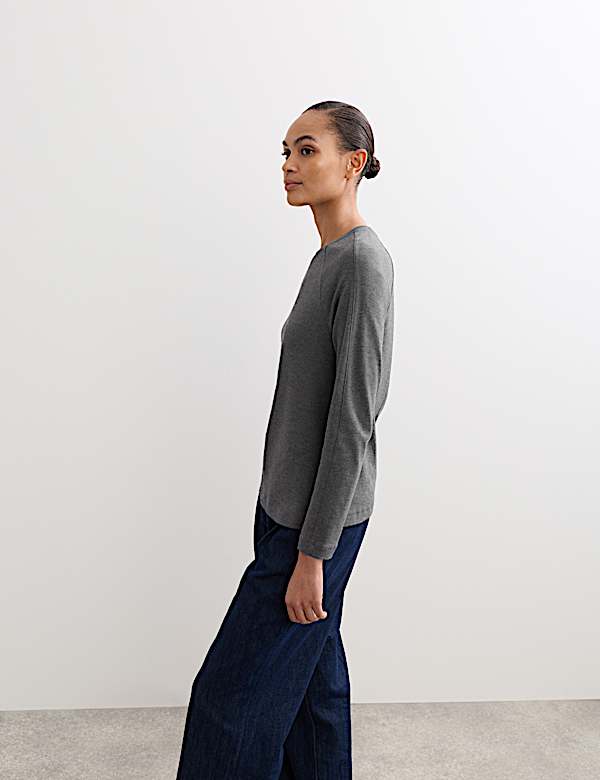 Ribbed Seam Detail Long Sleeve Top - GR