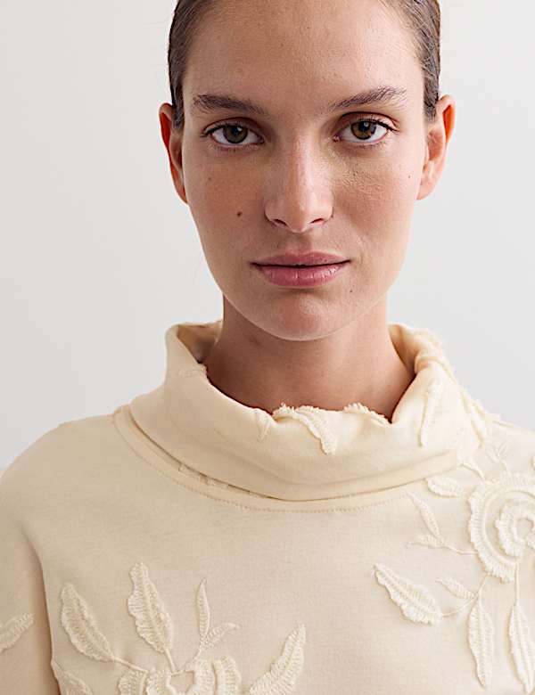 Sudadera 100% algodón con bordado floral - ES