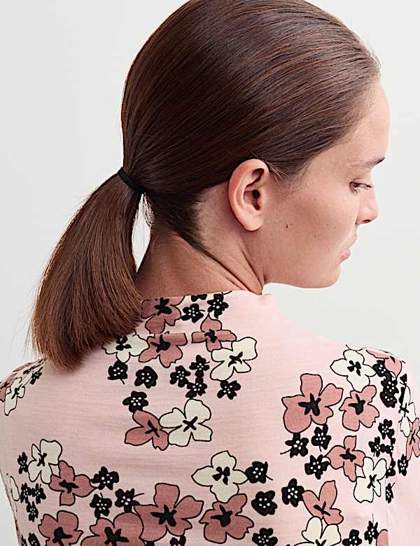 Merino Wool Rich Floral Funnel Neck Top - CA