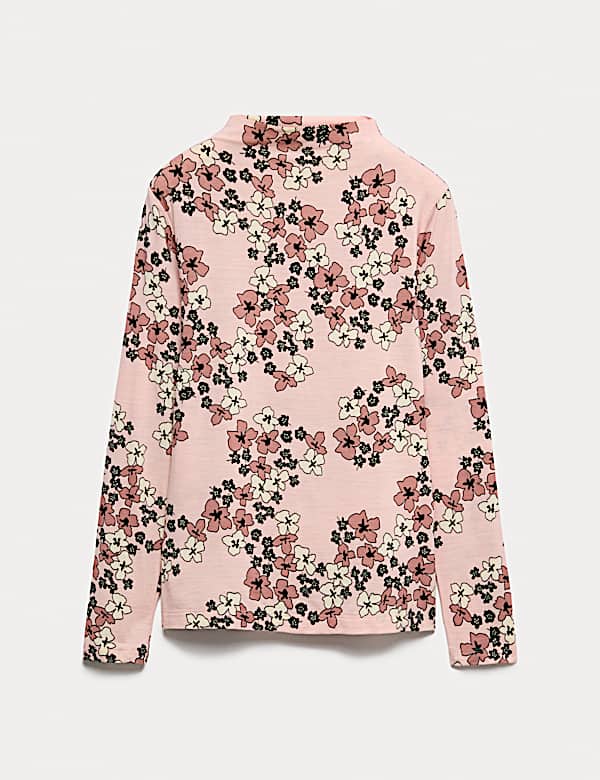 Merino Wool Rich Floral Funnel Neck Top - CA