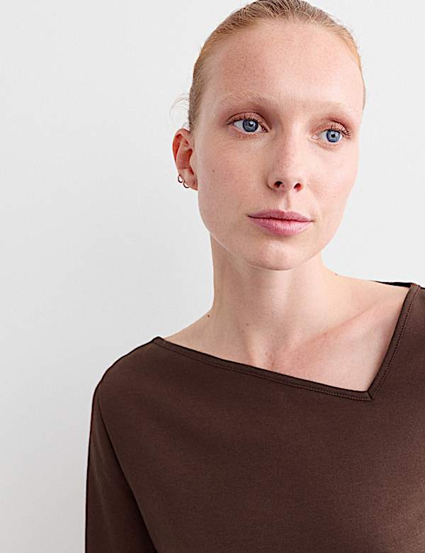 Cotton Modal Asymmetric Neck Top - NZ