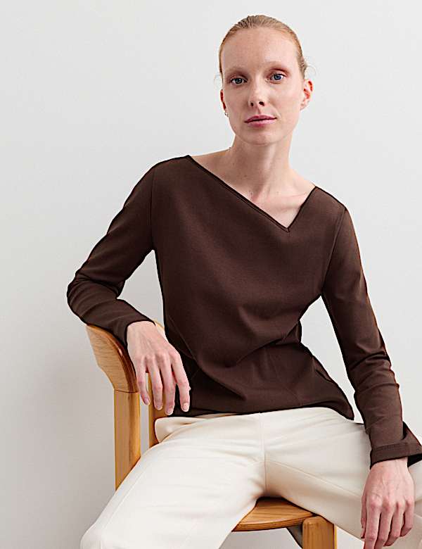 Cotton Modal Asymmetric Neck Top - NZ