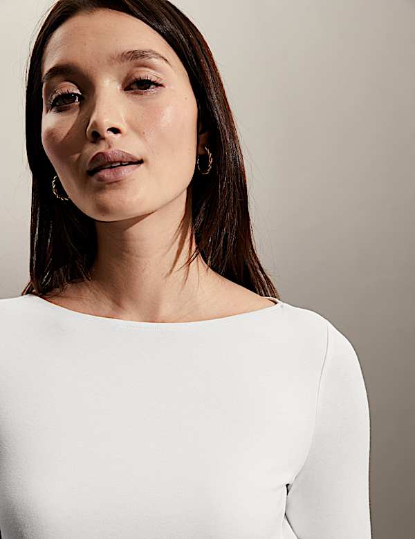 Slash Neck 3/4 Sleeve Top - BG