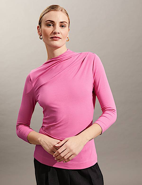 Jersey Ruched Crew Neck Top - BG
