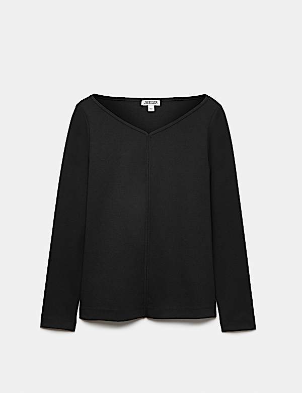 Cotton Modal Blend V-Neck Stitch Detail Top - IT