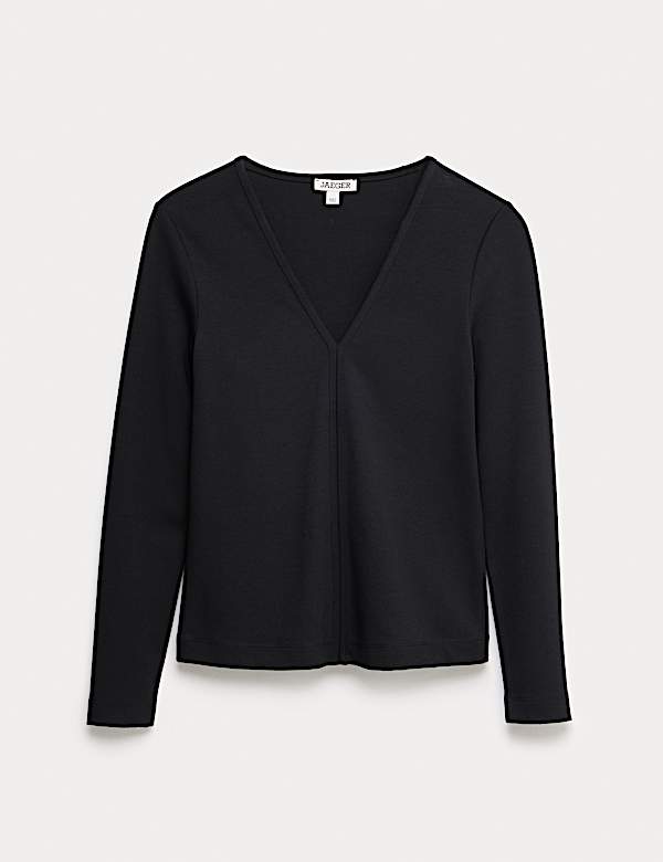 Top met V-hals van katoen en modal - BE