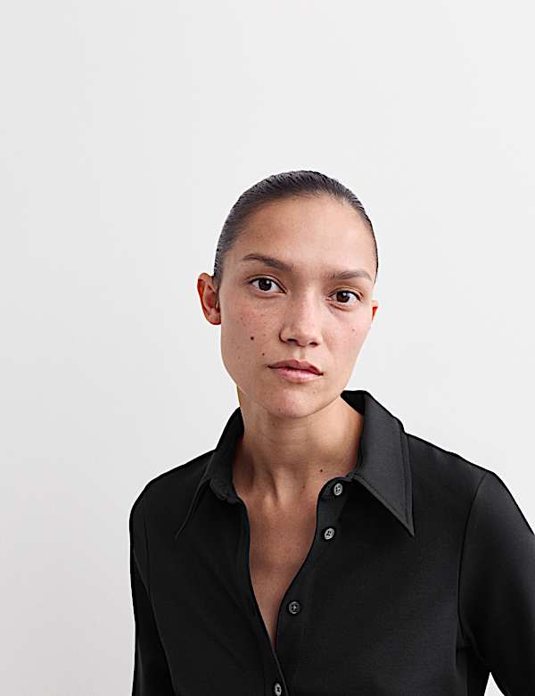 Jersey Collared Stitch Detail Shirt - BE