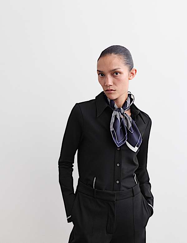 Jersey Collared Stitch Detail Shirt - BE