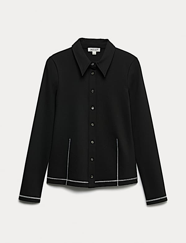 Jersey Collared Stitch Detail Shirt - BE