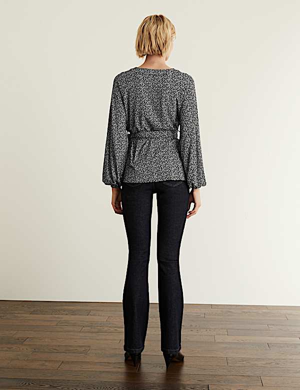 Jersey Printed V-Neck Long Sleeve Top - BG