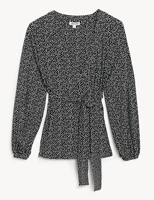 Jersey Printed V-Neck Long Sleeve Top - BG