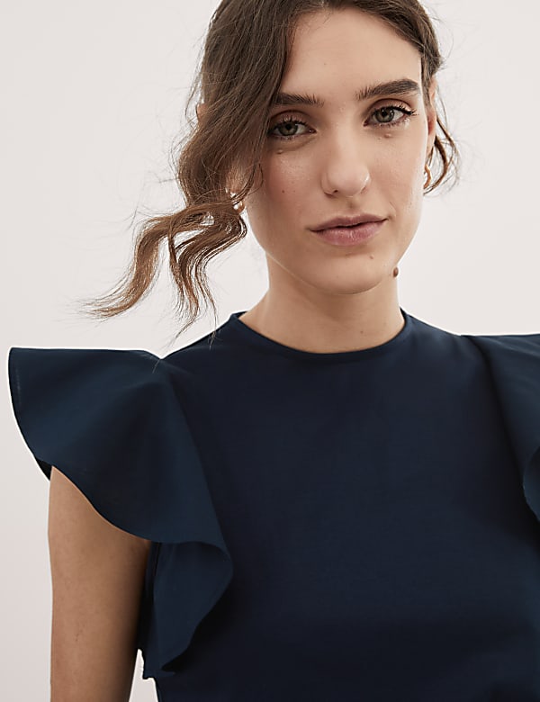 Pure Mercerised Cotton Ruffle Top - CA