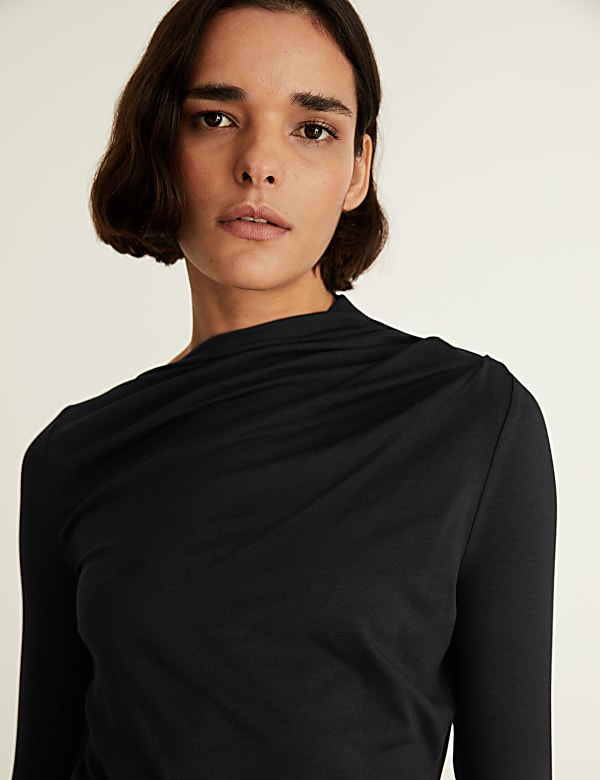 Jersey Funnel Neck Fitted Top