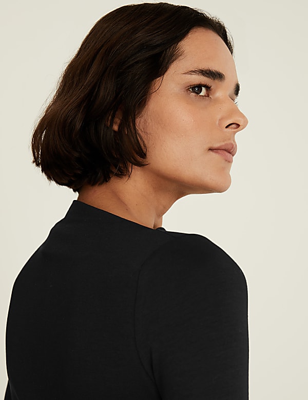 Jersey Funnel Neck Fitted Top