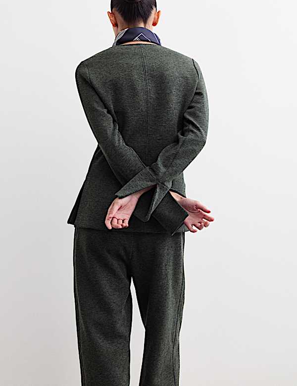 Top ajusté en coton mélangé à col en V avec laine - FR