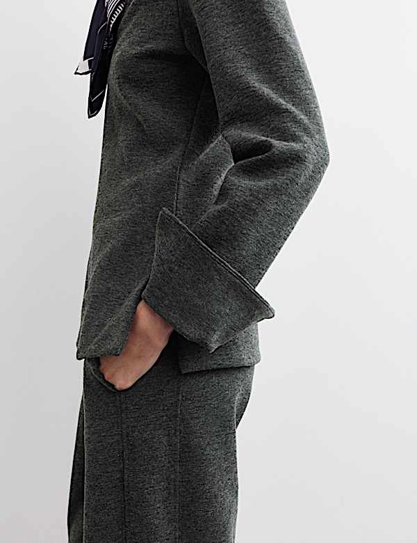 Top ajusté en coton mélangé à col en V avec laine - FR