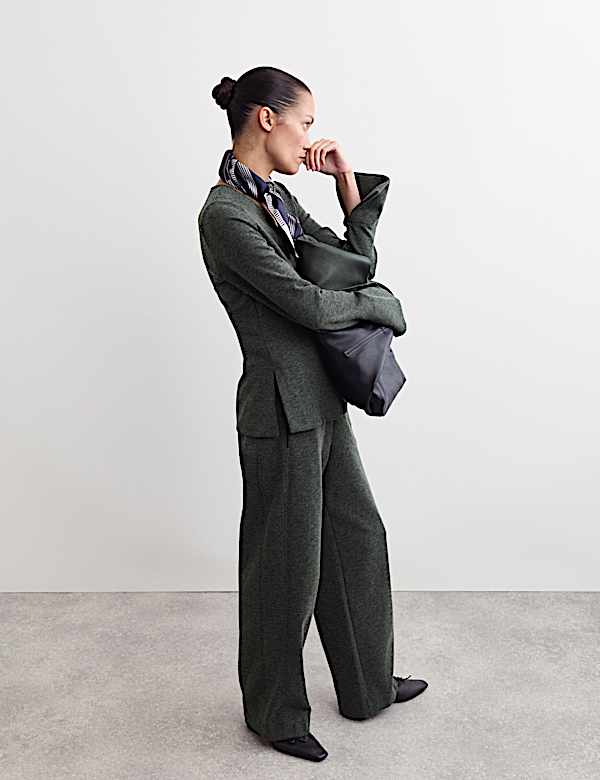 Top ajusté en coton mélangé à col en V avec laine - FR