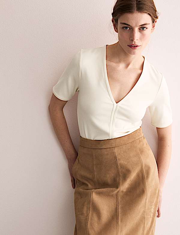 Cotton Modal Blend Jersey V-Neck Top - GR