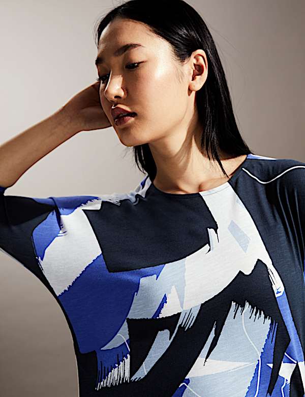 Top en jersey &agrave; manches chauve-souris et imprim&eacute; - CA