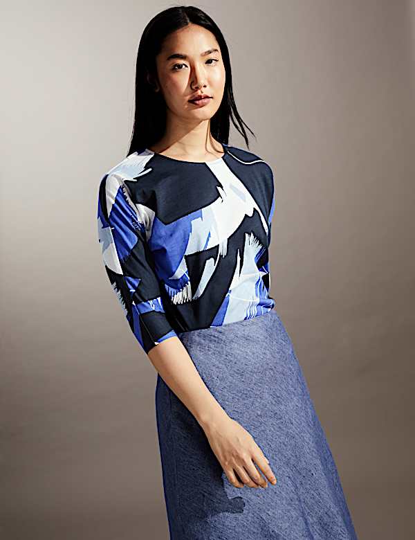 Top en jersey &agrave; manches chauve-souris et imprim&eacute; - CA