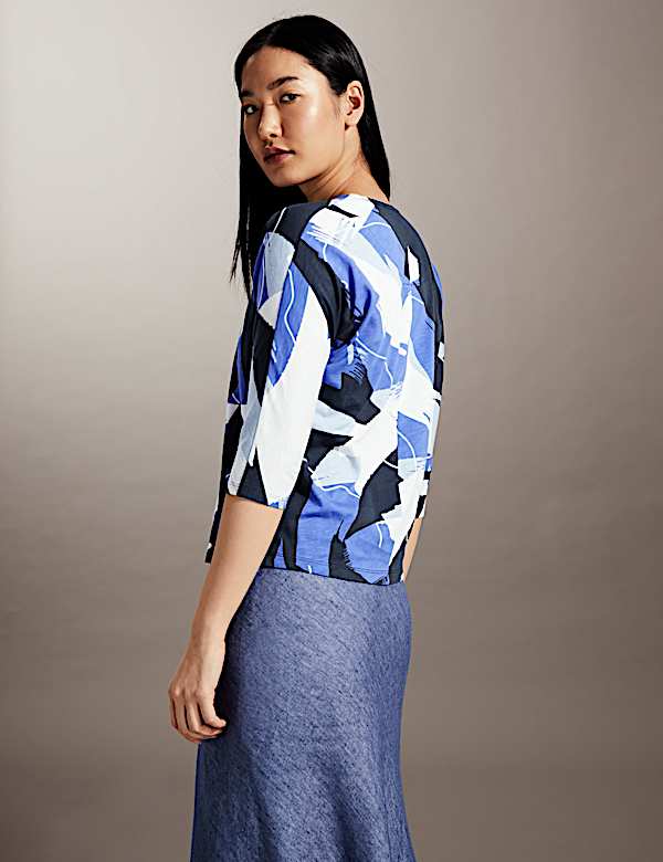 Top en jersey &agrave; manches chauve-souris et imprim&eacute; - CA