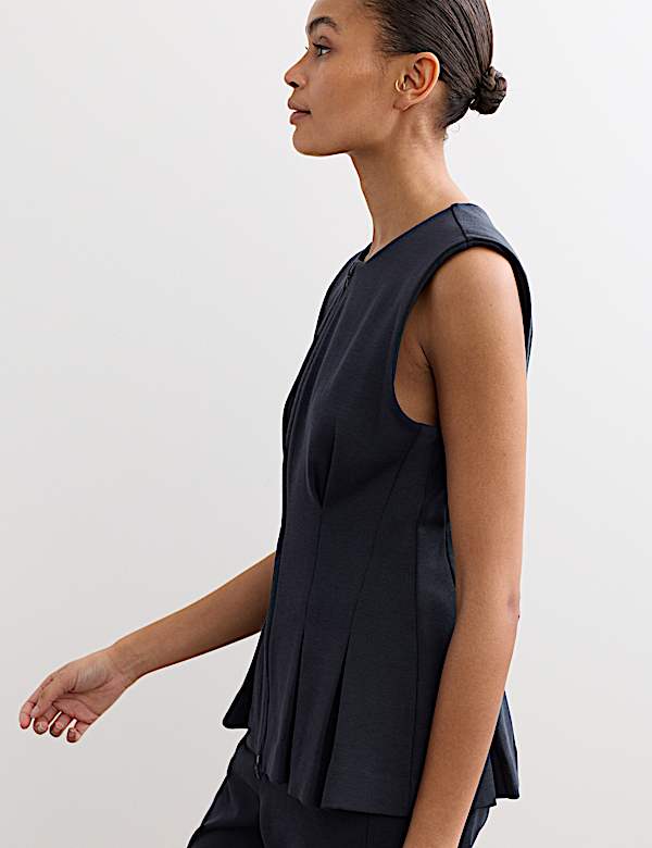 Cotton Blend Zip Up Tank Top with Wool - BE