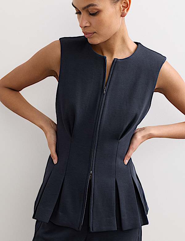 Cotton Blend Zip Up Tank Top with Wool - BE