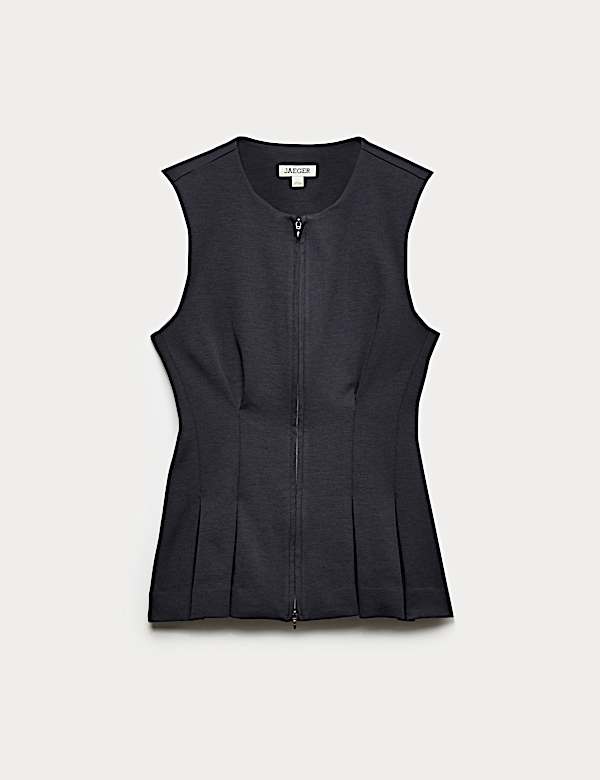 Cotton Blend Zip Up Tank Top with Wool - BE
