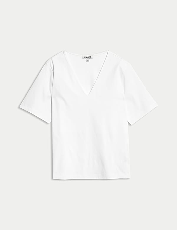 T-shirt boxy à col en V en coton mercerisé - BE