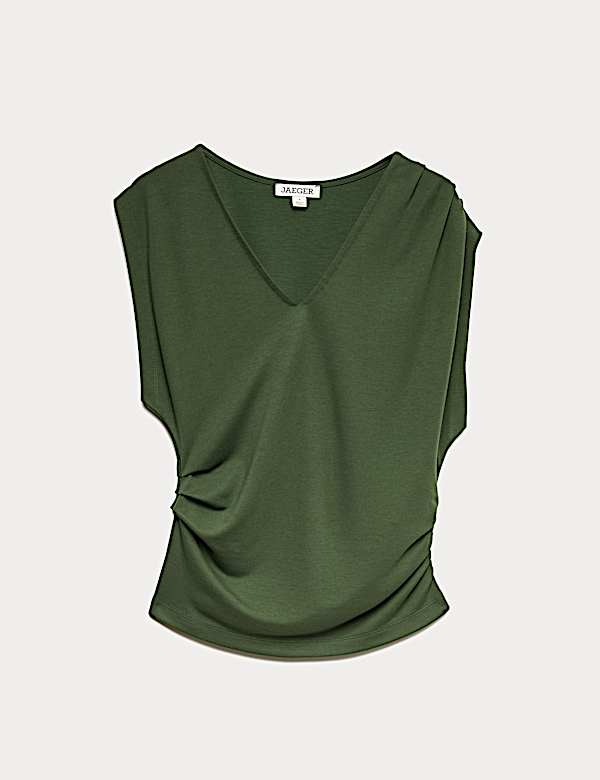 Marszczony top dżersejowy z dekoltem w serek - PL