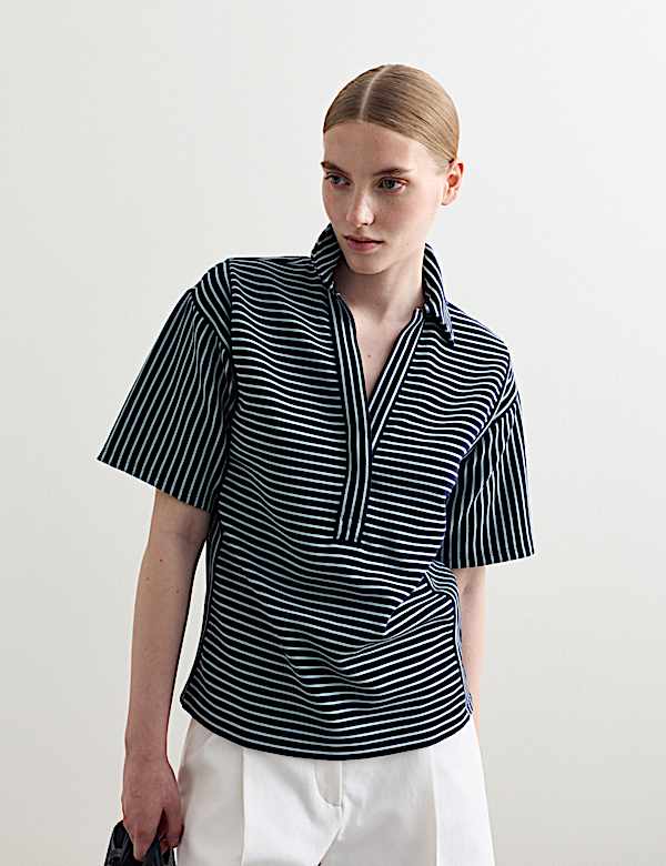 Pure Cotton Striped Polo Top - CH