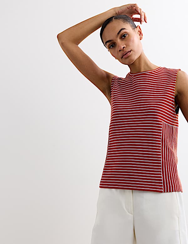 Pure Cotton Striped Ribbed Vest Top - CH