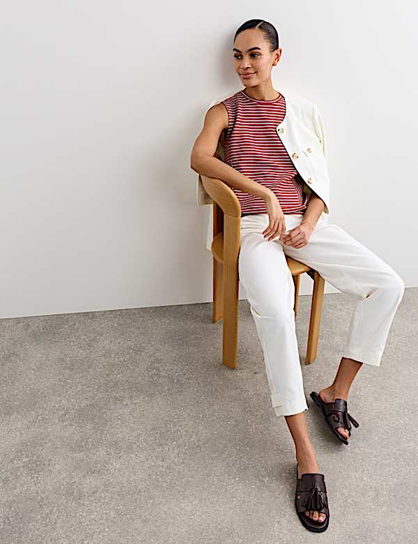 Pure Cotton Striped Ribbed Vest Top - CH