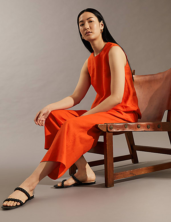 Pure Linen Wide Leg Cropped Trousers - GR