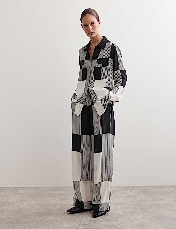 Pantalon large à motif géométrique avec cordon - FR