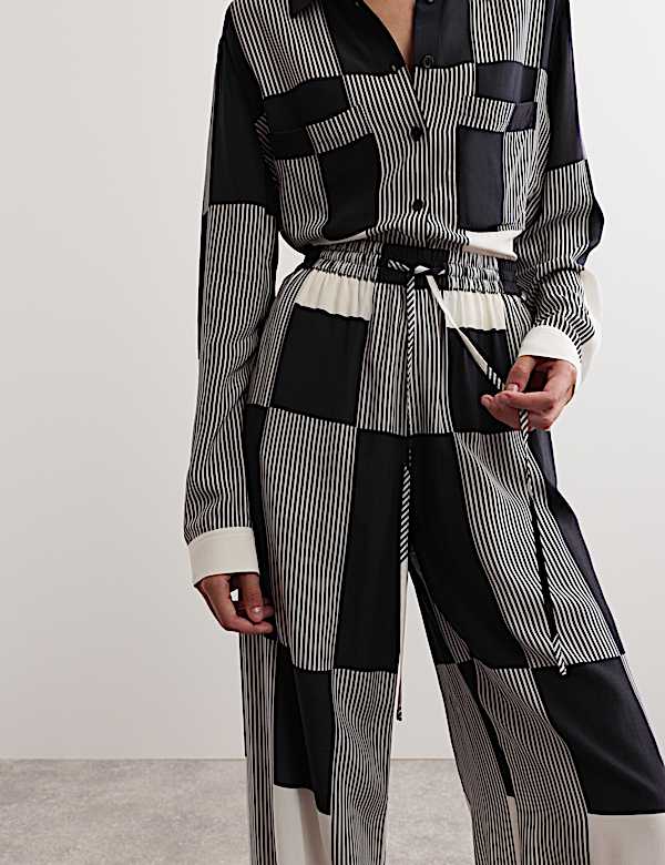 Geometric Drawstring Wide Leg Trousers - ES