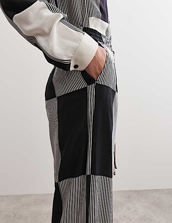 Geometric Drawstring Wide Leg Trousers - ES