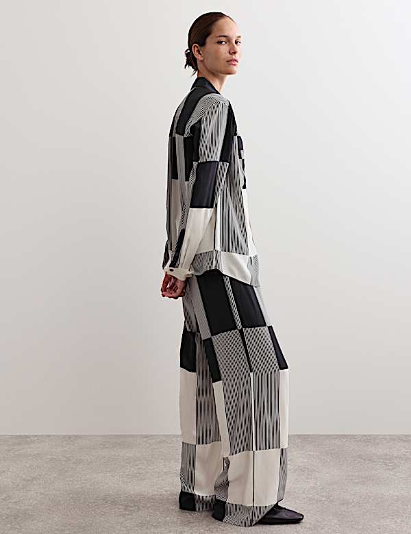 Geometric Drawstring Wide Leg Trousers - ES