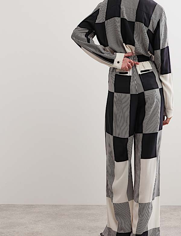 Geometric Drawstring Wide Leg Trousers - ES