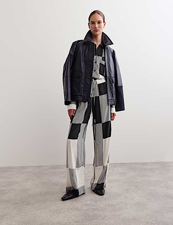 Geometric Drawstring Wide Leg Trousers - ES