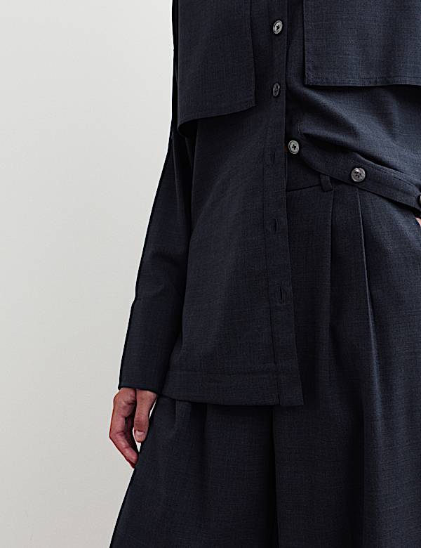 Pantalones de lana de pernera ancha con plisado - ES