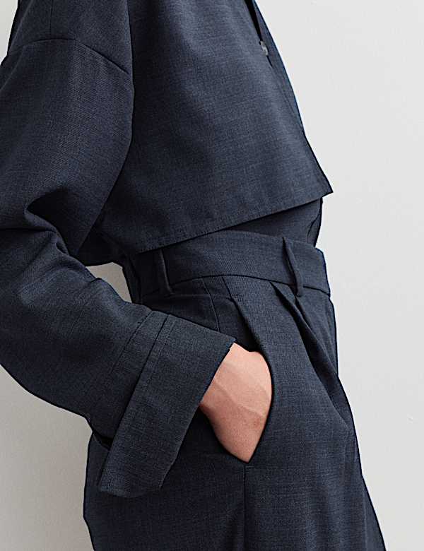 Pantalones de lana de pernera ancha con plisado - ES