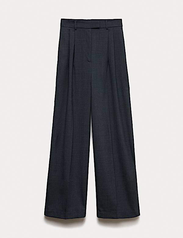 Pantalones de lana de pernera ancha con plisado - ES